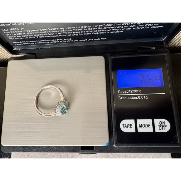 NEW 75% WHT Gold, Aqua colored Moissanite Ring, SZ 9. - Picture 5 of 10